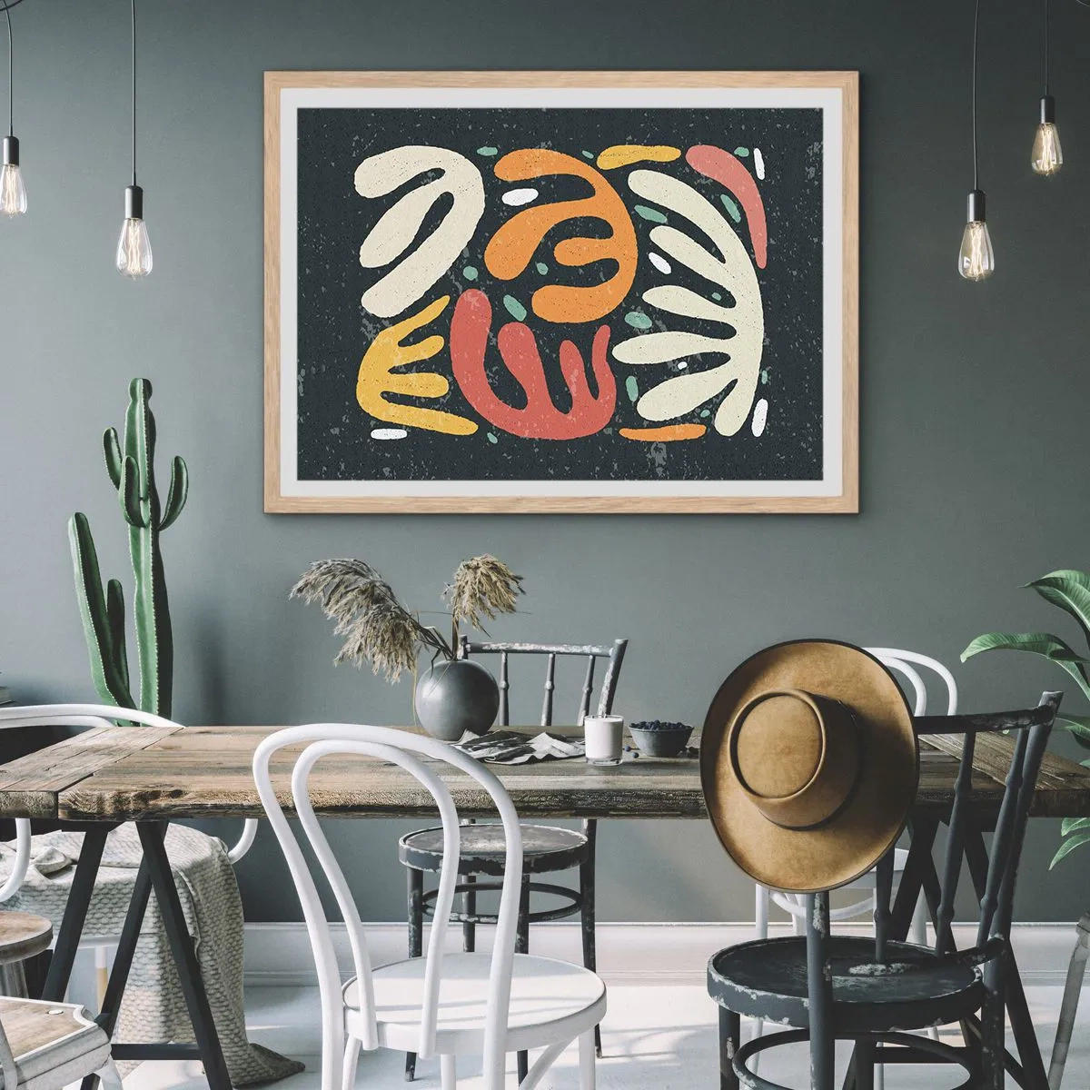 Plagát v ráme zo svetlého duba - Kompozícia – hneď ťa chytím - 70x50 cm