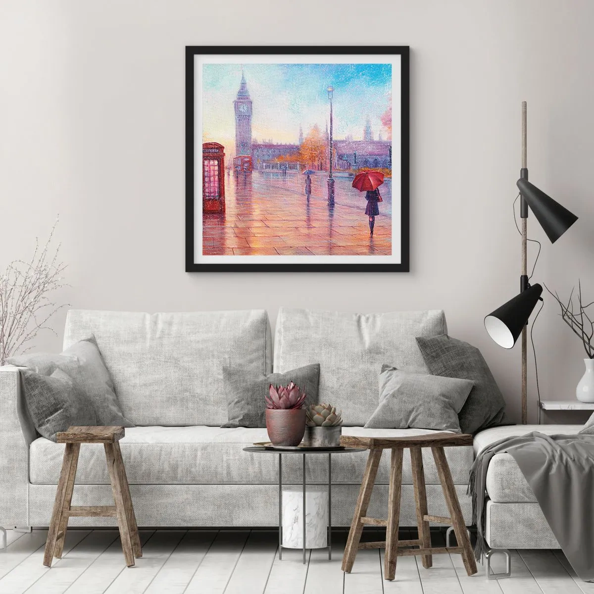 Plagát v čiernom ráme - Londýnsky jesenný deň - 30x30 cm