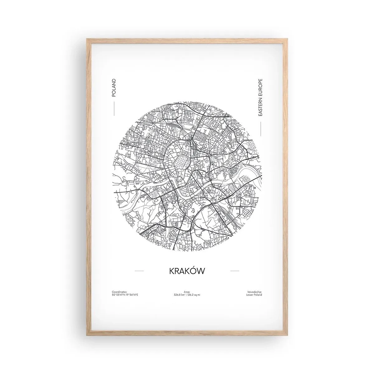 Plagát v ráme zo svetlého duba - Anatómia Krakova - 61x91 cm