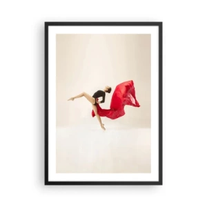 Plagát v čiernom ráme - Tanečník v čiernom oblečení s červenou látkou v pohybe - 50x70cm - Červené a čierne - Moderná nástenná dekorácia do obývacej izby a spálne ARTTOR
