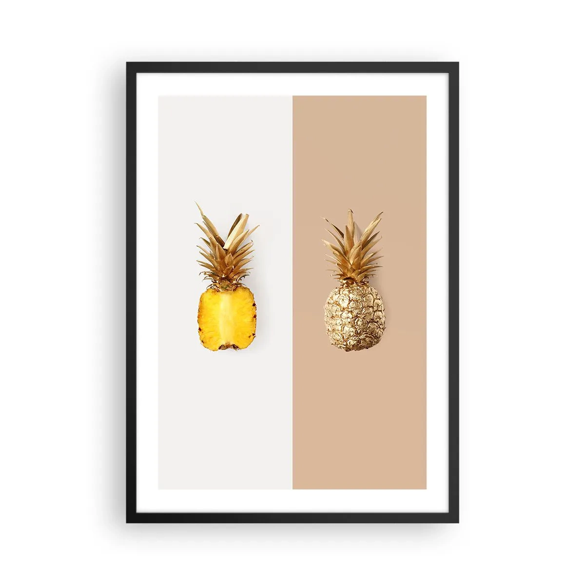 Plagát v čiernom ráme - Minimalistická kompozícia dvoch ananásov - 50x70cm - Ananás pre nás - Moderná nástenná dekorácia do obývacej izby a spálne ARTTOR
