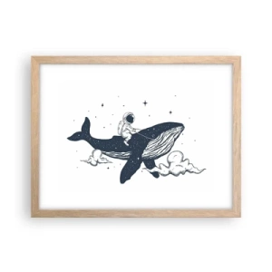 Plagát v ráme zo svetlého duba - Vesmírne dobrodružstvo - 40x30 cm