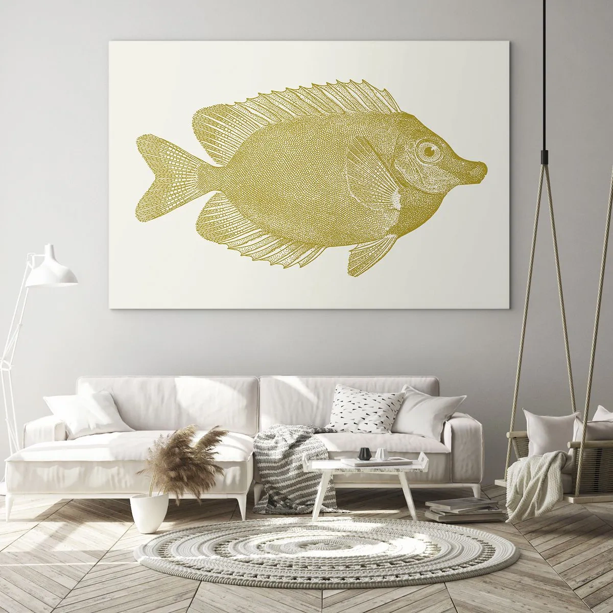 Obraz na skle - Vintage zlatá rybka na svetlom pozadí - 70x50cm - Proste ryba - Moderná nástenná dekorácia do obývacej izby a spálne ARTTOR