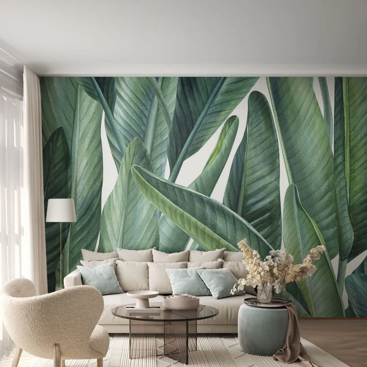 Fototapeta Premium Canvas - Proste zelená - Zelené listy, Tropická rastlina, Príroda - 300x210 cm