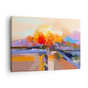 Obraz na plátne - Abstraktná krajina s intenzívnymi jesennými farbami. - 70x50cm - A bola jeseň - Moderná nástenná dekorácia do obývacej izby a spálne ARTTOR