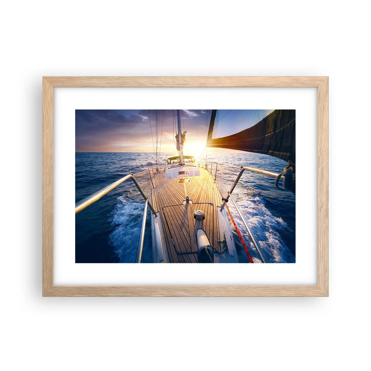 Plagát v ráme zo svetlého duba - Bežiaca po vlnách - 40x30 cm