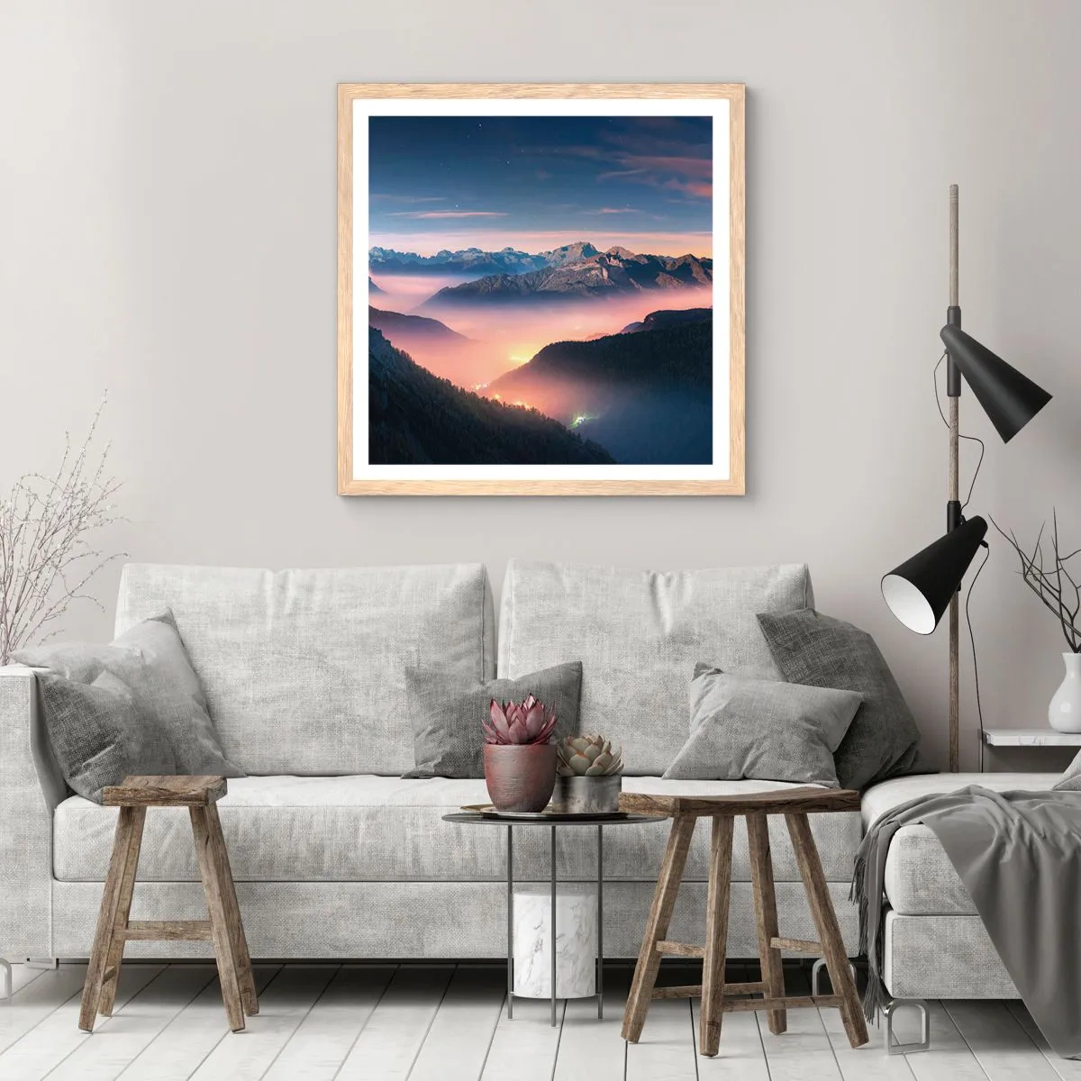 Plagát v ráme zo svetlého duba - Svetlo v údoliach - 40x40 cm