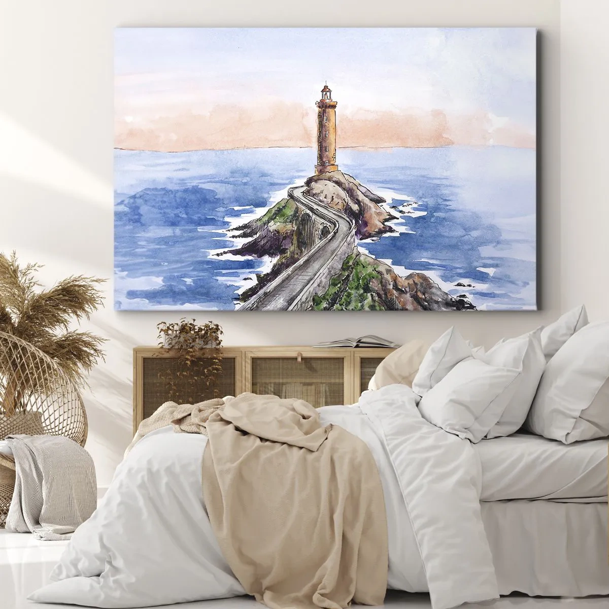 Obraz na plátne - Maják na skalnatom pobreží - 70x50cm - Tvárou v tvár moru - Moderná nástenná dekorácia do obývacej izby a spálne ARTTOR