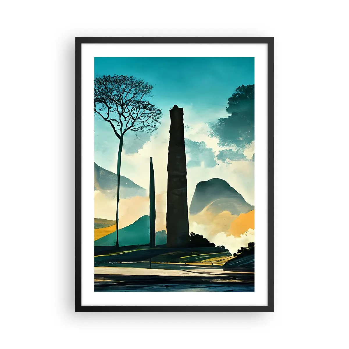 Plagát v čiernom ráme - Tajomná krajina s monumentálnymi obeliskami - 50x70cm - Vyššie a vyššie - Moderná nástenná dekorácia do obývacej izby a spálne ARTTOR