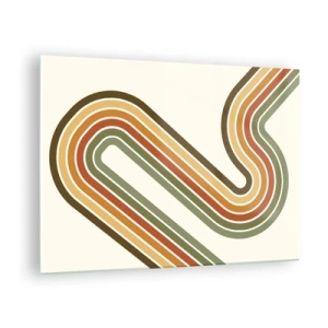 Obraz na skle - Geometrická abstrakcia v retro štýle s vlnitými čiarami - 70x50cm - Kľučkovanie do cieľa - Moderná nástenná dekorácia do obývacej izby a spálne ARTTOR