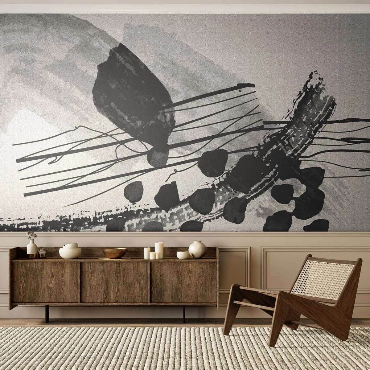 Fototapeta Premium Canvas - Čiernobiela organická abstrakcia - Abstrakcia, Moderné, Kus - 250x175 cm