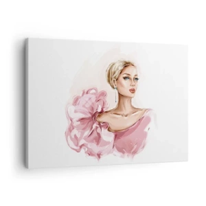 Obraz na plátne - Portrét ženy v ružových šatách na svetlom pozadí - 70x50cm - Ako maľovaná… - Moderná nástenná dekorácia do obývacej izby a spálne ARTTOR
