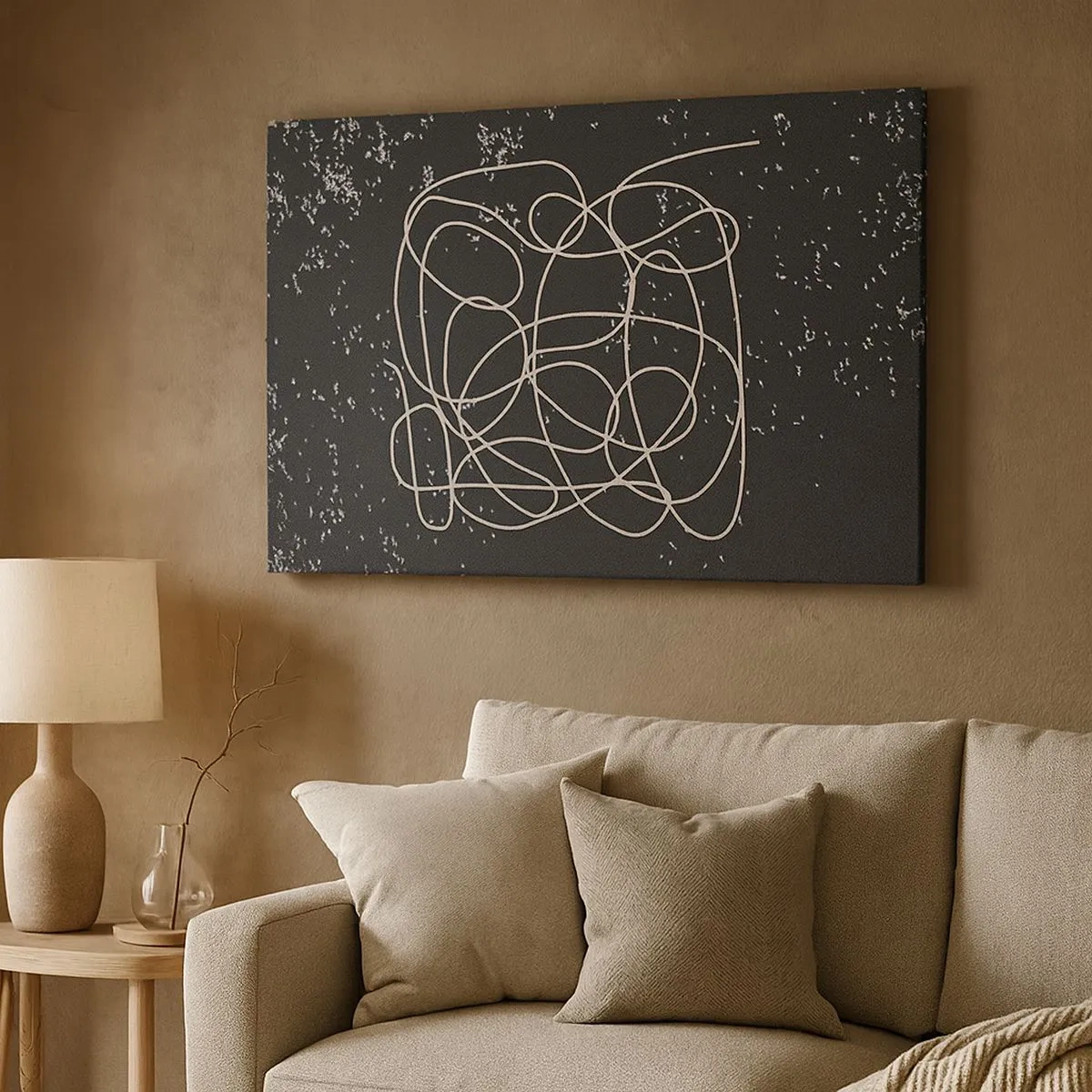 Obraz na plátne - Abstraktná čiara na čiernom pozadí s jemnými detailmi - 70x50cm - Túlanie myslí - Moderná nástenná dekorácia do obývacej izby a spálne ARTTOR