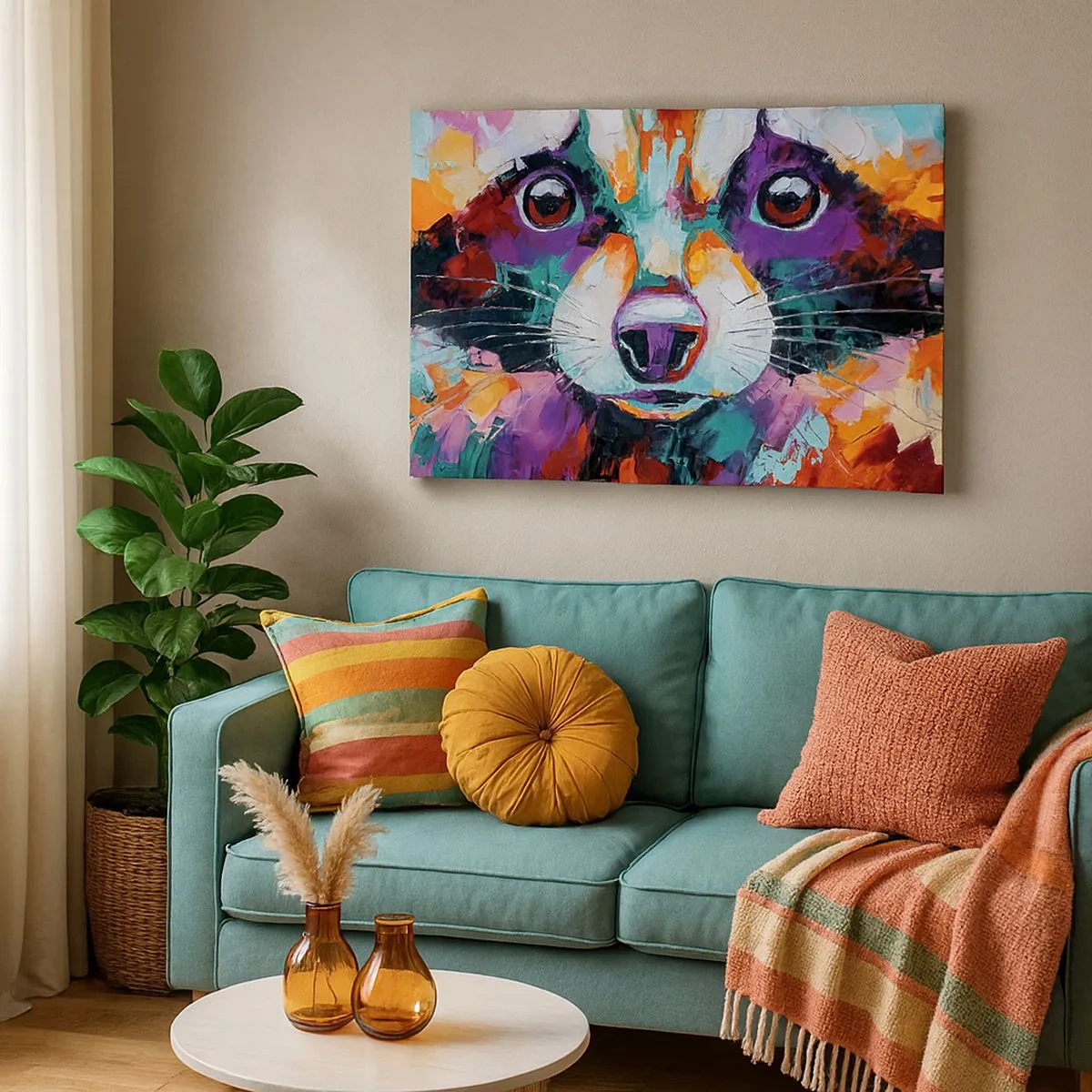 Obraz na plátne - Farebný portrét mývala v štýle expresívnej maľby. - 70x50cm - Iba dobré emócie - Moderná nástenná dekorácia do obývacej izby a spálne ARTTOR