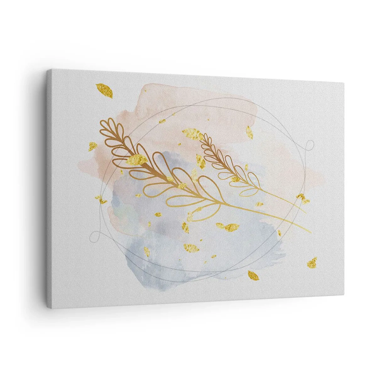 Obraz na plátne - Jemný motív zlatých listov na pastelovom pozadí s detailmi akvarelu. - 70x50cm - Zlatý závan - Moderná nástenná dekorácia do obývacej izby a spálne ARTTOR
