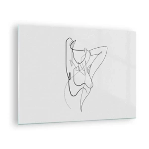 Obraz na skle - Ženská silueta nakreslená jednou čiarou na bielom pozadí - 70x50cm - Ty si záhada… - Moderná nástenná dekorácia do obývacej izby a spálne ARTTOR