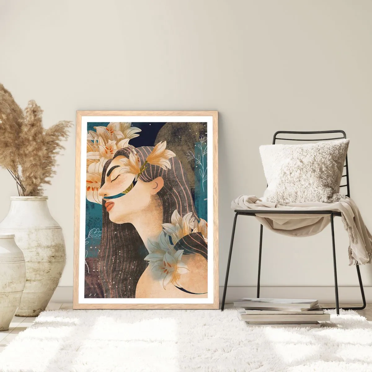 Plagát v ráme zo svetlého duba - Rozprávka o princeznej s ľaliami - 50x70 cm