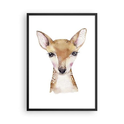 Plagát v čiernom ráme - Akvarelová portrét mladého srnčaťa na bielom pozadí - 50x70cm - Povaha nevinnosti - Moderná nástenná dekorácia do obývacej izby a spálne ARTTOR