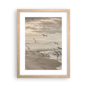 Plagát v ráme zo svetlého duba - Šumenie mora, spev vtákov - 30x40 cm