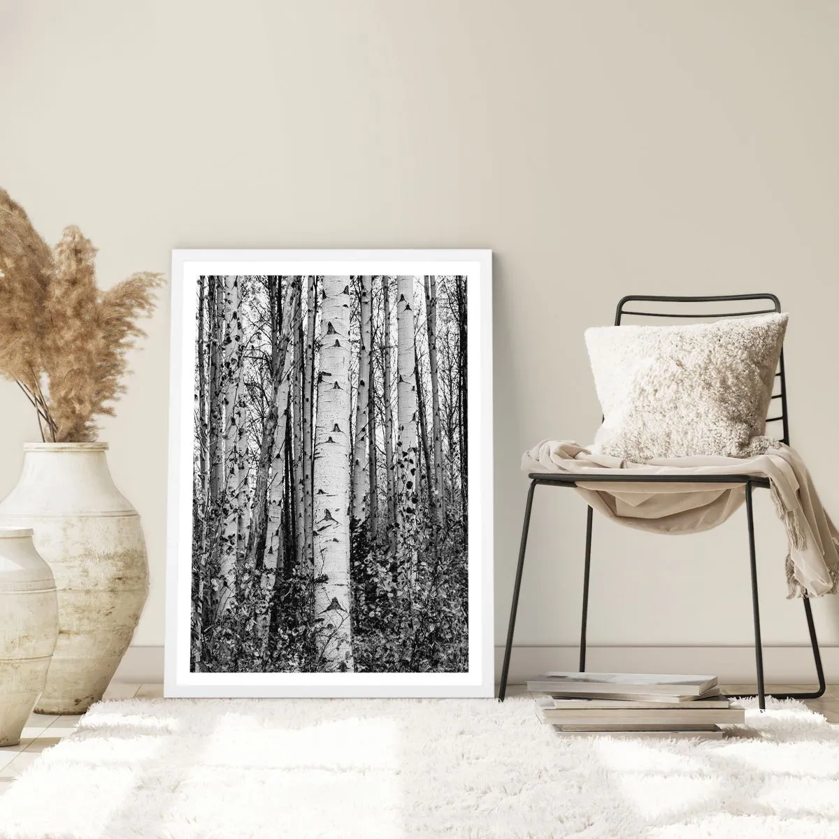 Plagát v bielom ráme - Brezová kolonáda - 30x40 cm