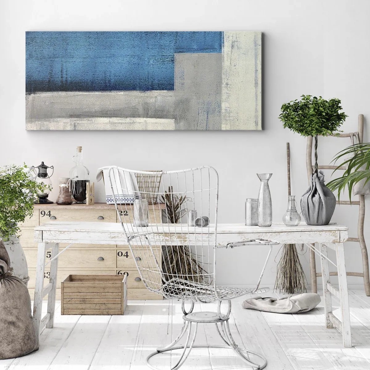 Obraz na plátne - Poetická kompozícia šedej a modrej - 140x50 cm