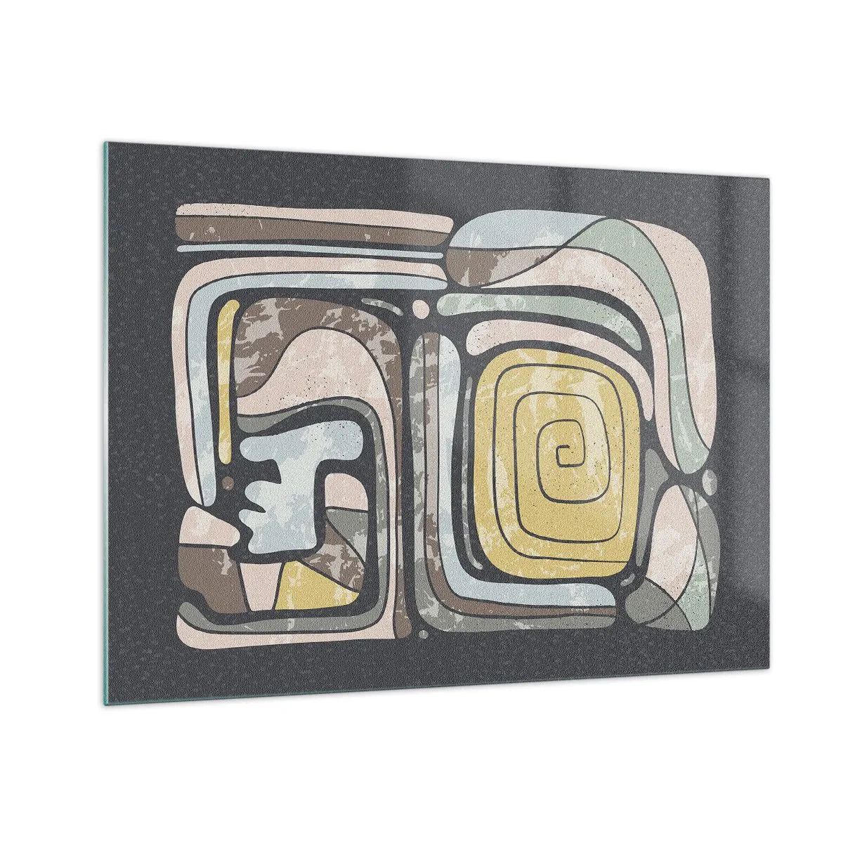 Obraz na skle - Geometrická abstrakcia v zemitých tónoch na čiernom pozadí - 70x50cm - Abstrakcia v predkolumbovskom duchu - Moderná nástenná dekorácia do obývacej izby a spálne ARTTOR
