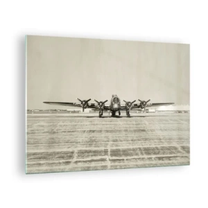 Obraz na skle - Historické lietadlo na letisku v sépiovom štýle - 70x50cm - Ako vždy pripravený - Moderná nástenná dekorácia do obývacej izby a spálne ARTTOR