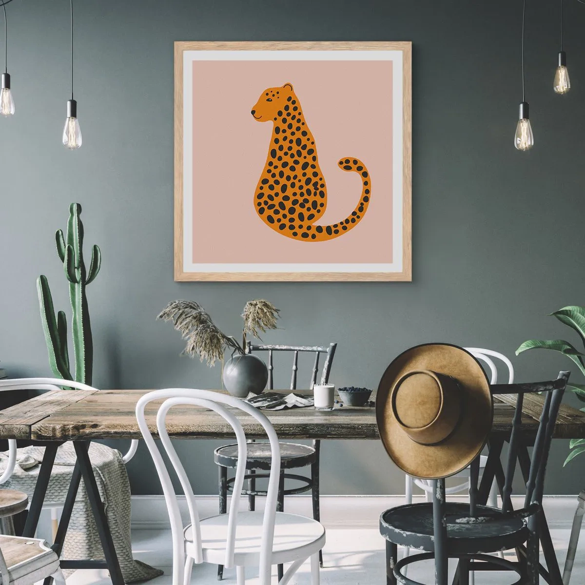 Plagát v ráme zo svetlého duba - Leopardný vzor je v móde - 40x40 cm