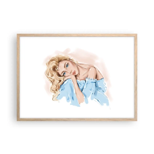 Plagát v ráme zo svetlého duba - Zasnená v modrej - 70x50 cm