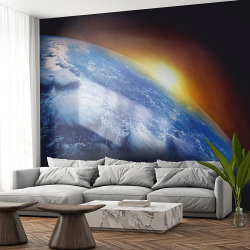 Fototapeta Standard Eco - Východ slnka nad modrou planétou - Abstrakcia, 3D, Kozmos - 350x256 cm