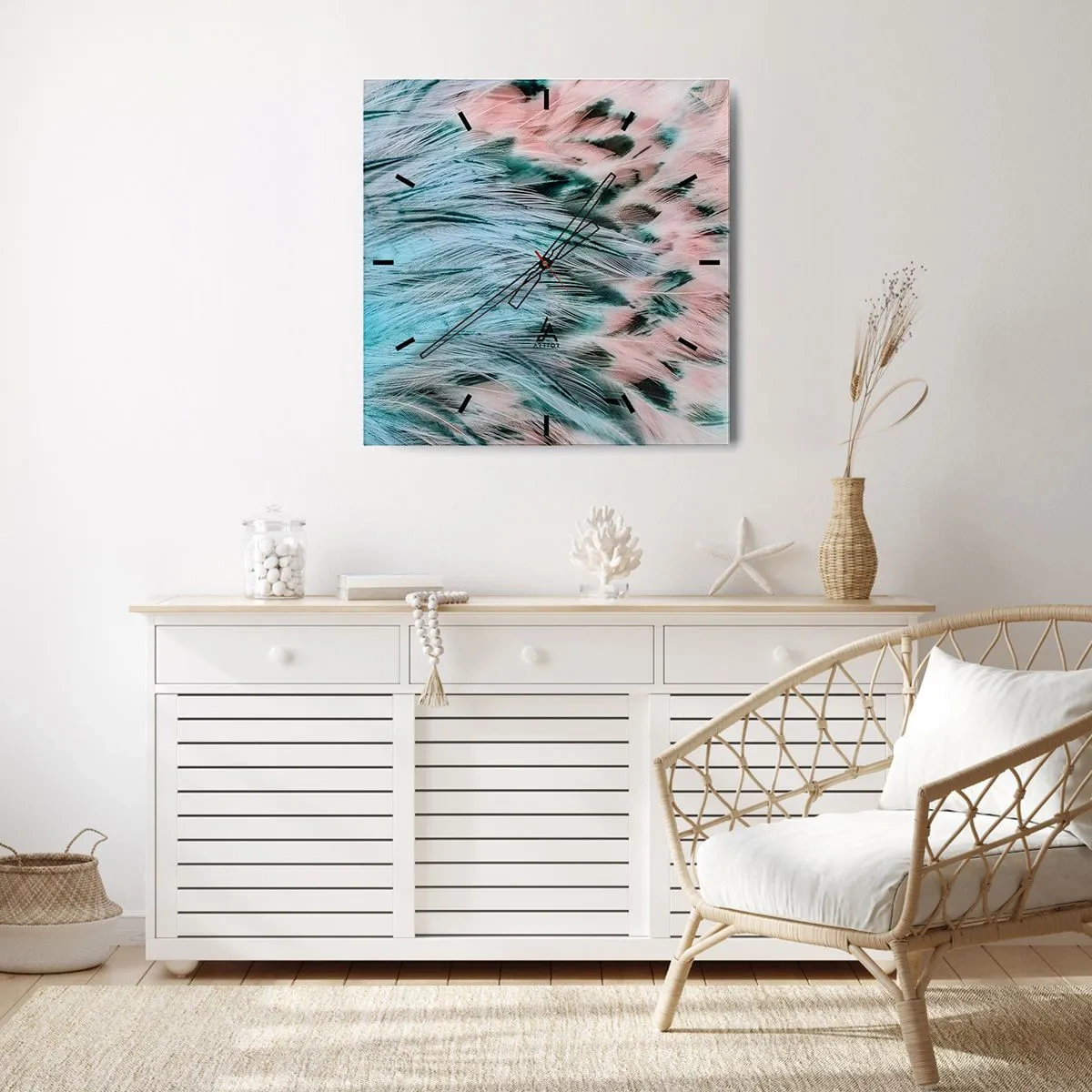 Nástenné hodiny - Zafírovo ružové páperie - 30x30 cm