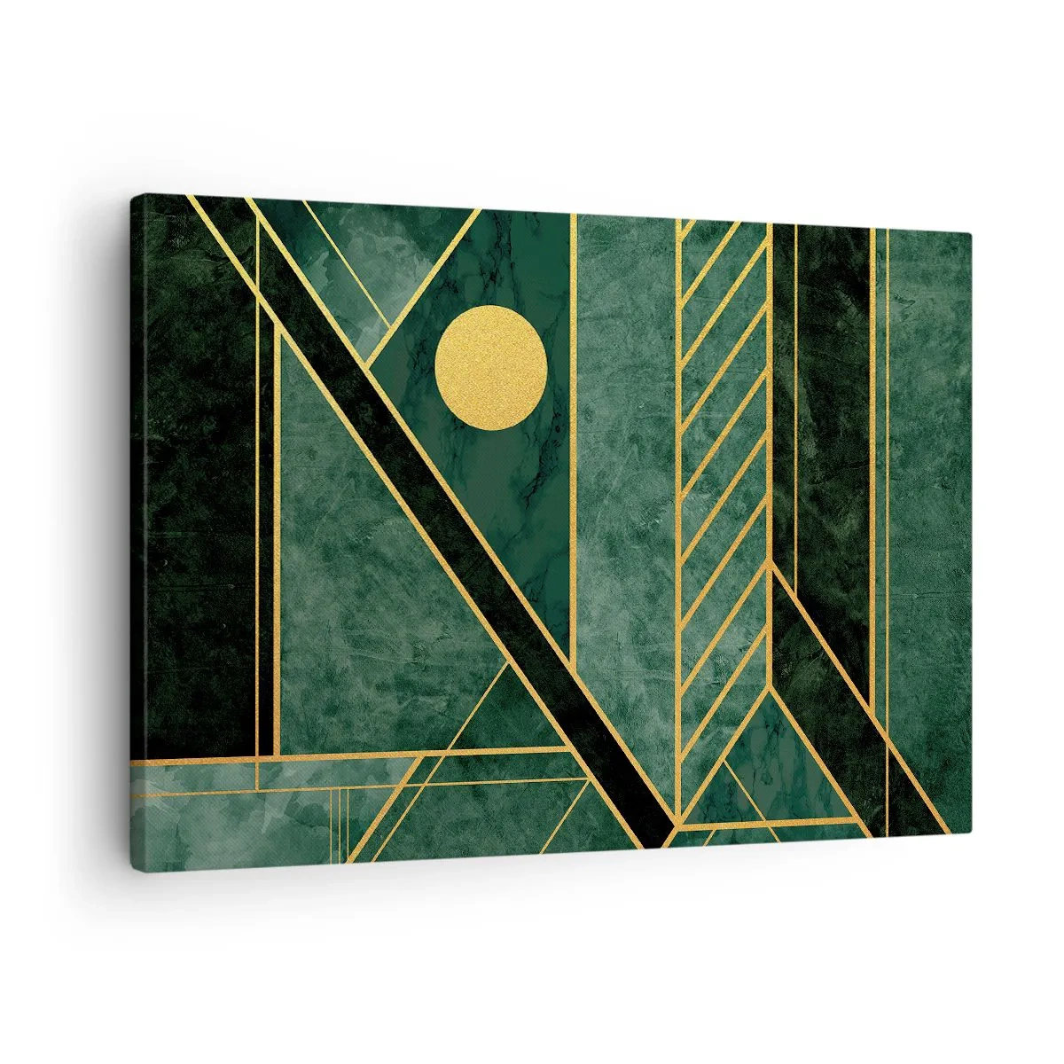 Obraz na plátne - Zelený a zlatý geometrický dizajn s elegantným vzorom - 70x50cm - Dynamika zlata a lazuritu - Moderná nástenná dekorácia do obývacej izby a spálne ARTTOR