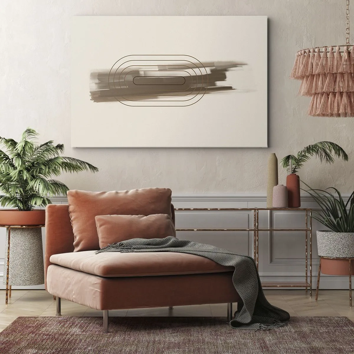 Obraz na plátne - Minimalistická kompozícia v odtieňoch béžovej a sivej s geometrickým vzorom - 70x50cm - Závan šedej - Moderná nástenná dekorácia do obývacej izby a spálne ARTTOR