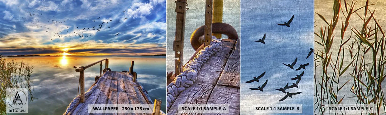 Vzorka fototapety Premium Canvas - Vietor ide odpočívať - Krajina, Jazero, Drevený most - 100x30 cm