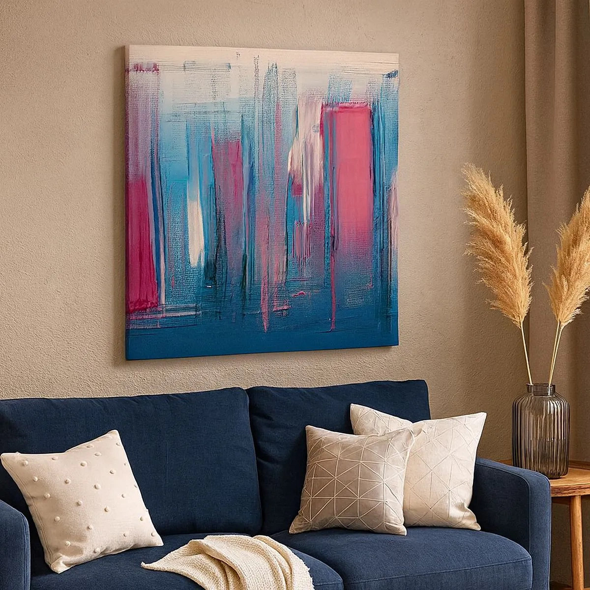 Obraz na plátne - Vertikálna kompozícia v modrej a červenej - 30x30 cm