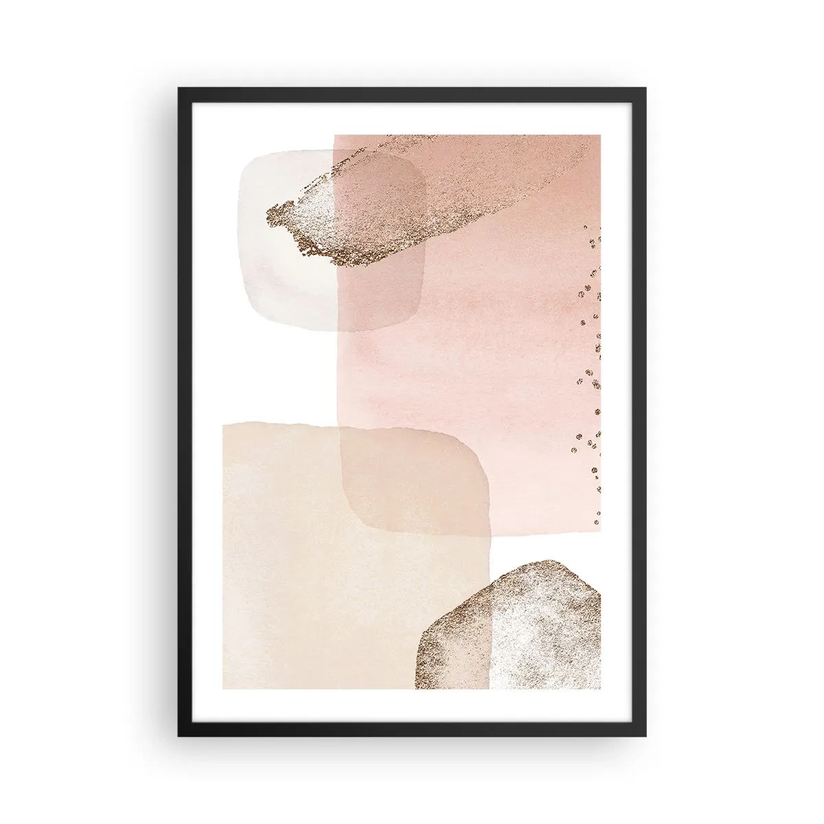 Plagát v čiernom ráme - Pastelové tvary s jemným zlatým akcentom - 50x70cm - Pohľad cez farby - Moderná nástenná dekorácia do obývacej izby a spálne ARTTOR