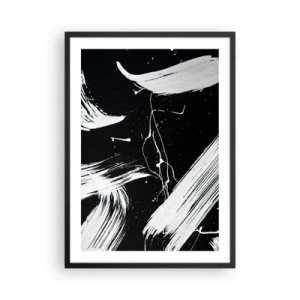 Plagát v čiernom ráme - Abstraktná kompozícia čiernobielych ťahov štetcom - 50x70cm - Prelomiť temnotu - Moderná nástenná dekorácia do obývacej izby a spálne ARTTOR