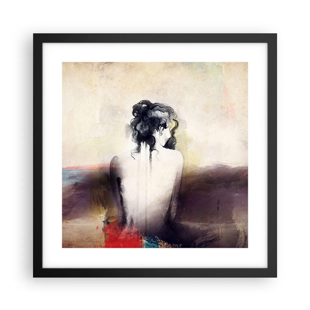 Plagát v čiernom ráme - Jemné línie, oválne tvary - 40x40 cm