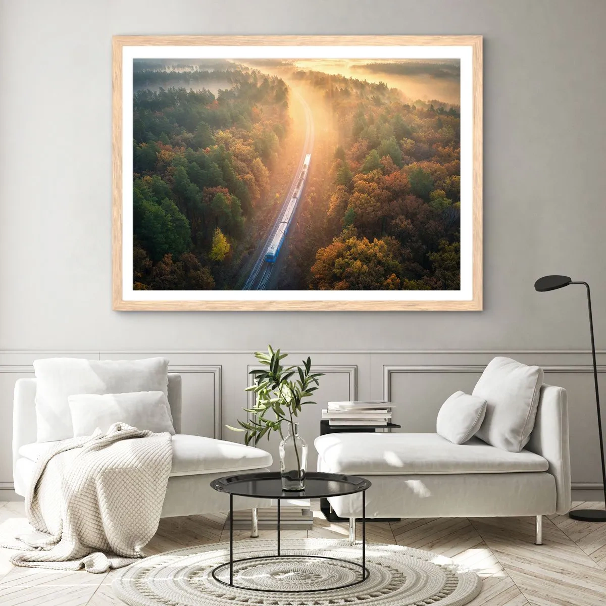 Plagát v ráme zo svetlého duba - Jesenná cesta - 70x50 cm