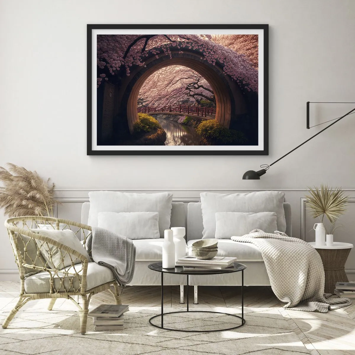 Plagát v čiernom ráme - Japonská jar - 40x30 cm