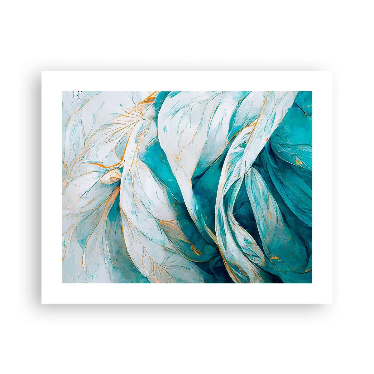 Plagát - Modrá abstrakcia so zlatým motívom - 50x40 cm