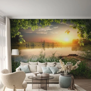 Fototapeta Premium Sand - Krajina v zelenom ráme - Krajina, Jazero, Drevený most - 100x70 cm