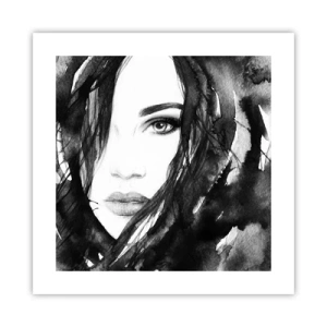 Plagát - Portrét dámy v čiernej a bielej - 40x40 cm