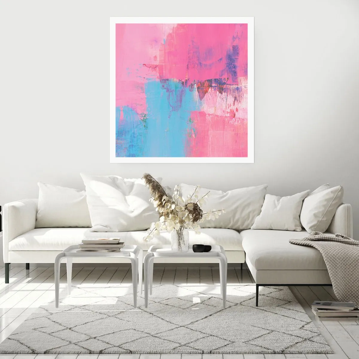 Plagát - Ružová, modrá a štipka svetla - 60x60 cm