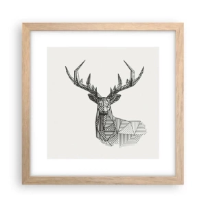 Plagát v ráme zo svetlého duba - Jeleň v kubistickom štýle - 30x30 cm