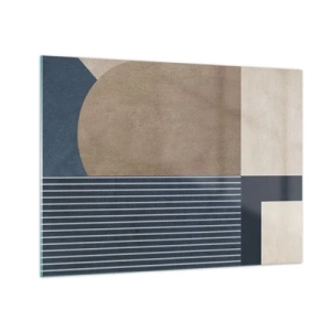 Obraz na skle - Minimalistický tvar s kruhom a čiarami v béžovej farbe - 70x50cm - Kompozícia jednoduchosti a guľatosti - Moderná nástenná dekorácia do obývacej izby a spálne ARTTOR