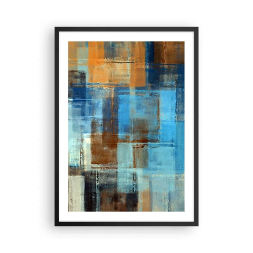 Plagát v čiernom ráme - Abstraktné geometrické vzory v odtieňoch modrej - 50x70cm - Cez modrý závoj - Moderná nástenná dekorácia do obývacej izby a spálne ARTTOR