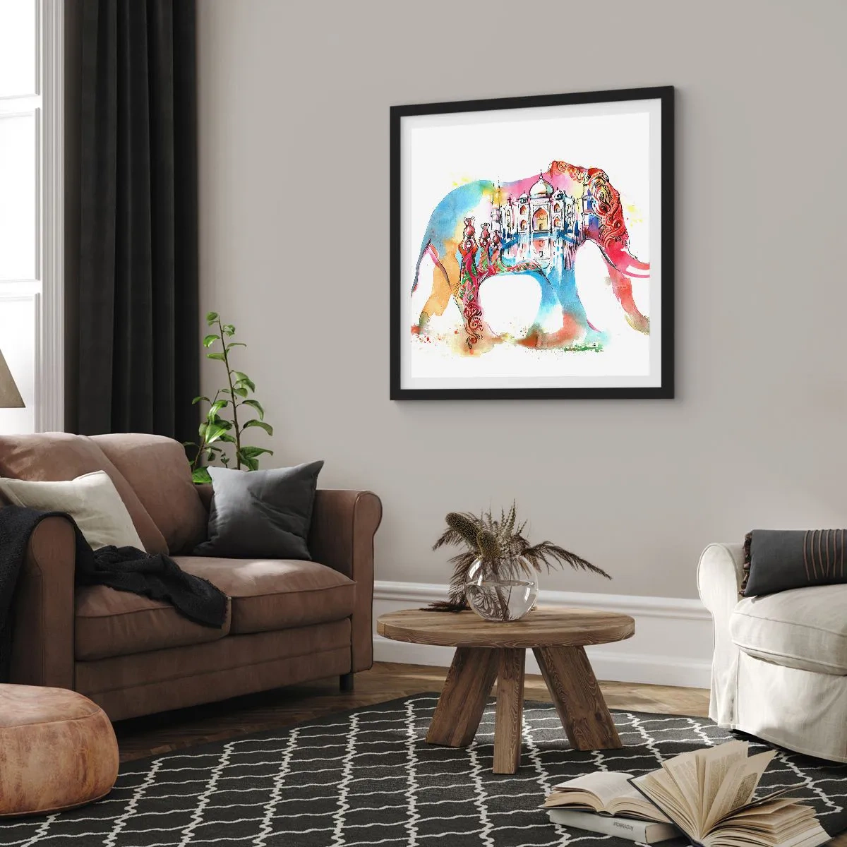 Plagát v čiernom ráme - India - aura lásky - 40x40 cm