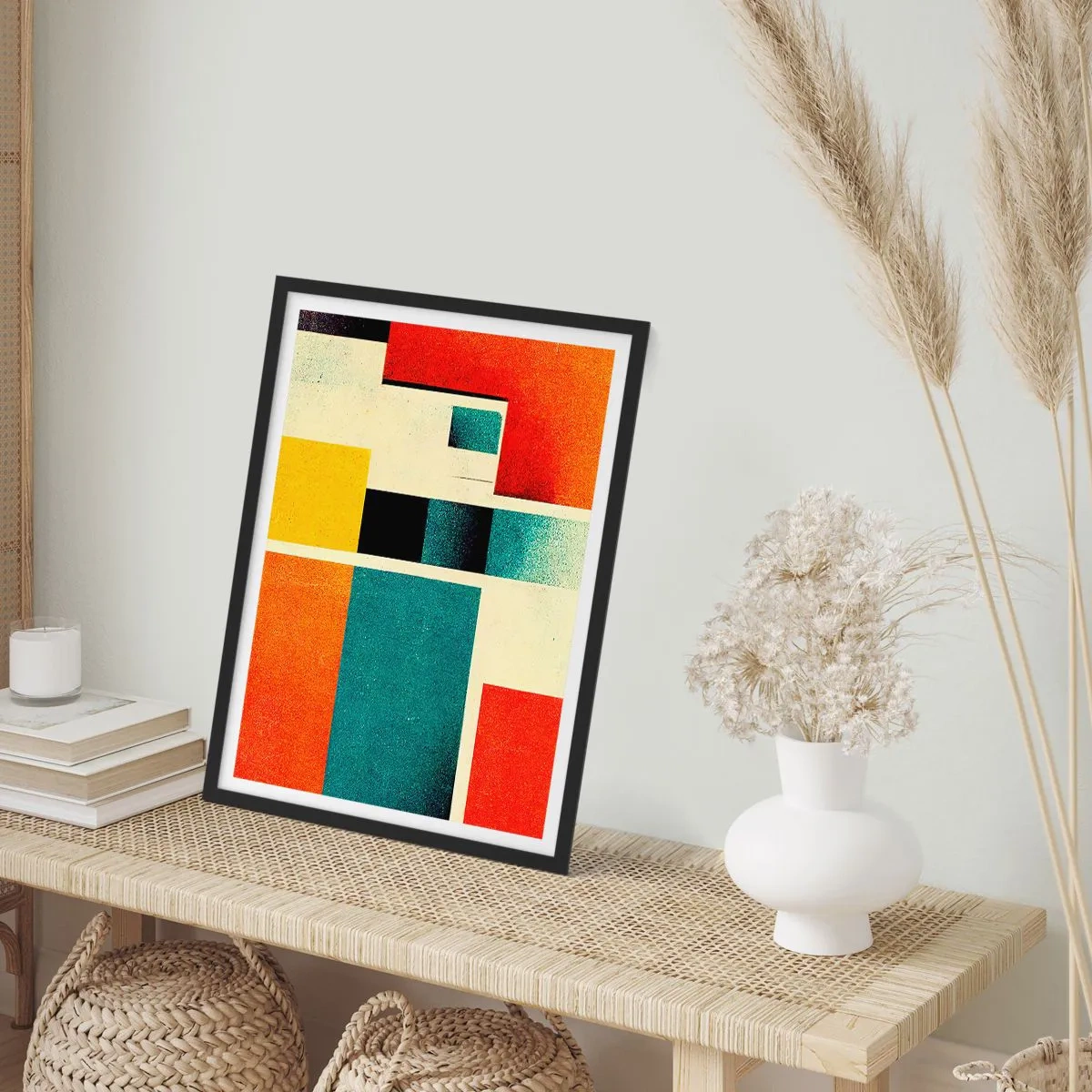 Plagát v čiernom ráme - Geometrická abstrakcia v modernistickom štýle - 50x70cm - Geometrická abstrakcia – dobrá energia - Moderná nástenná dekorácia do obývacej izby a spálne ARTTOR