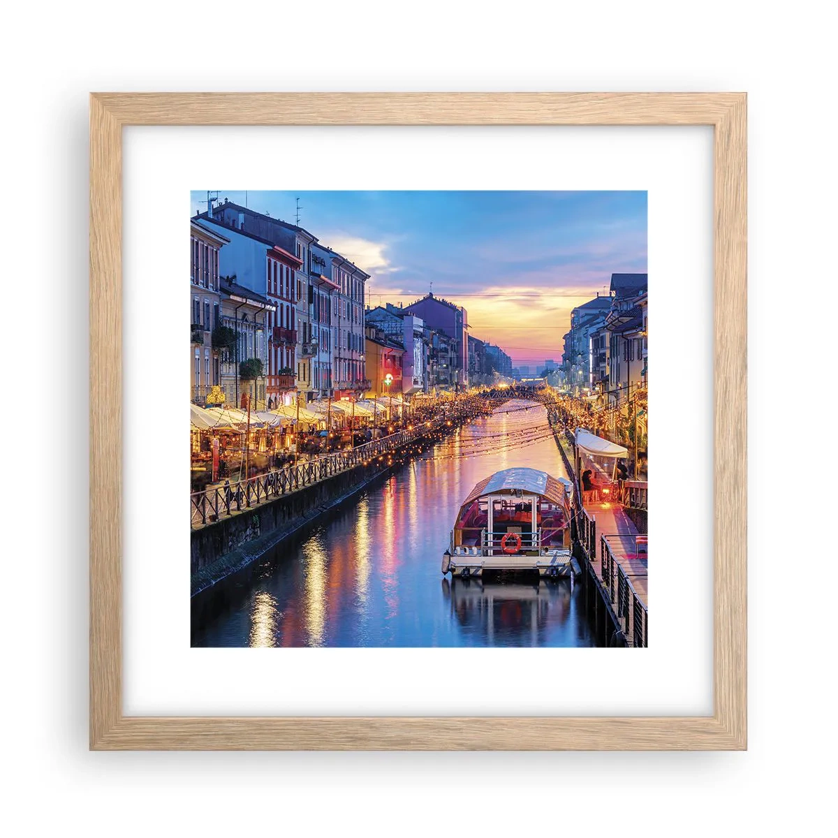 Plagát v ráme zo svetlého duba - Večer plný svetla a zábavy - 30x30 cm